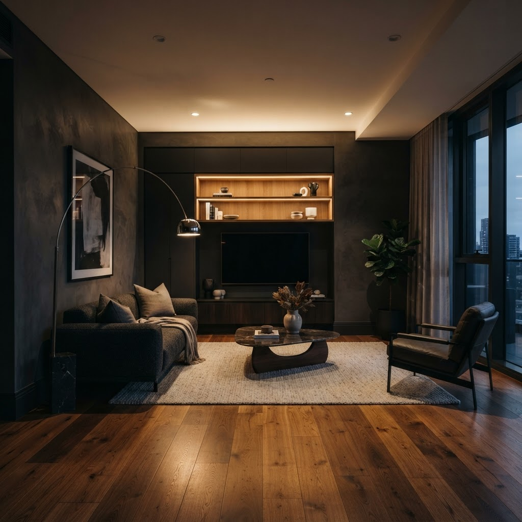 Nowoczesny salon wykończony przez studio FORMA
